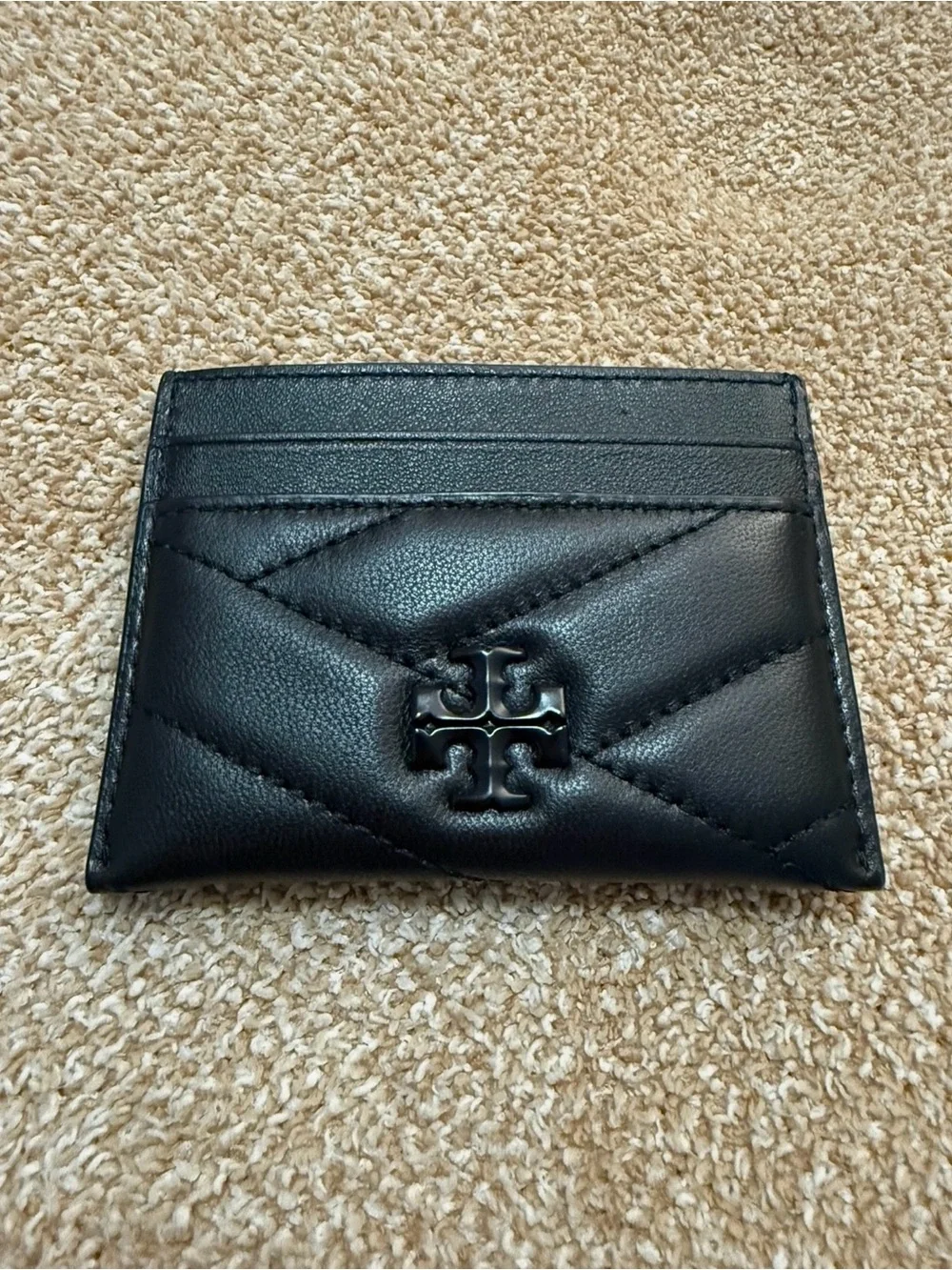 Tory Burch Black Quilted Logo Leather Card Holder